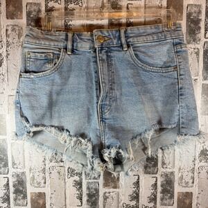 Zara Light Wash High Rise Frayed Hem Denim Cut Off Shorts Womens Size 6